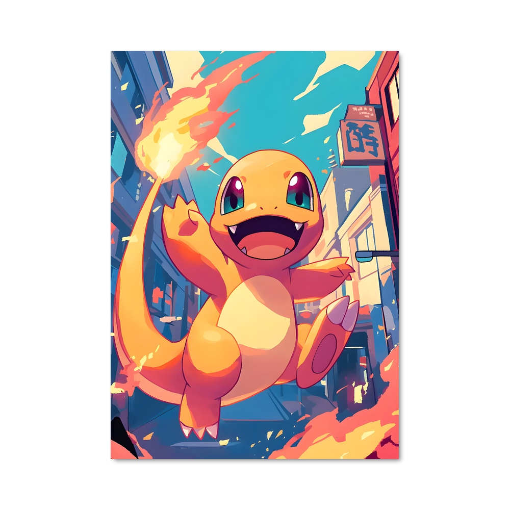 Poster Charmander à la Ville – affiche Pokemon