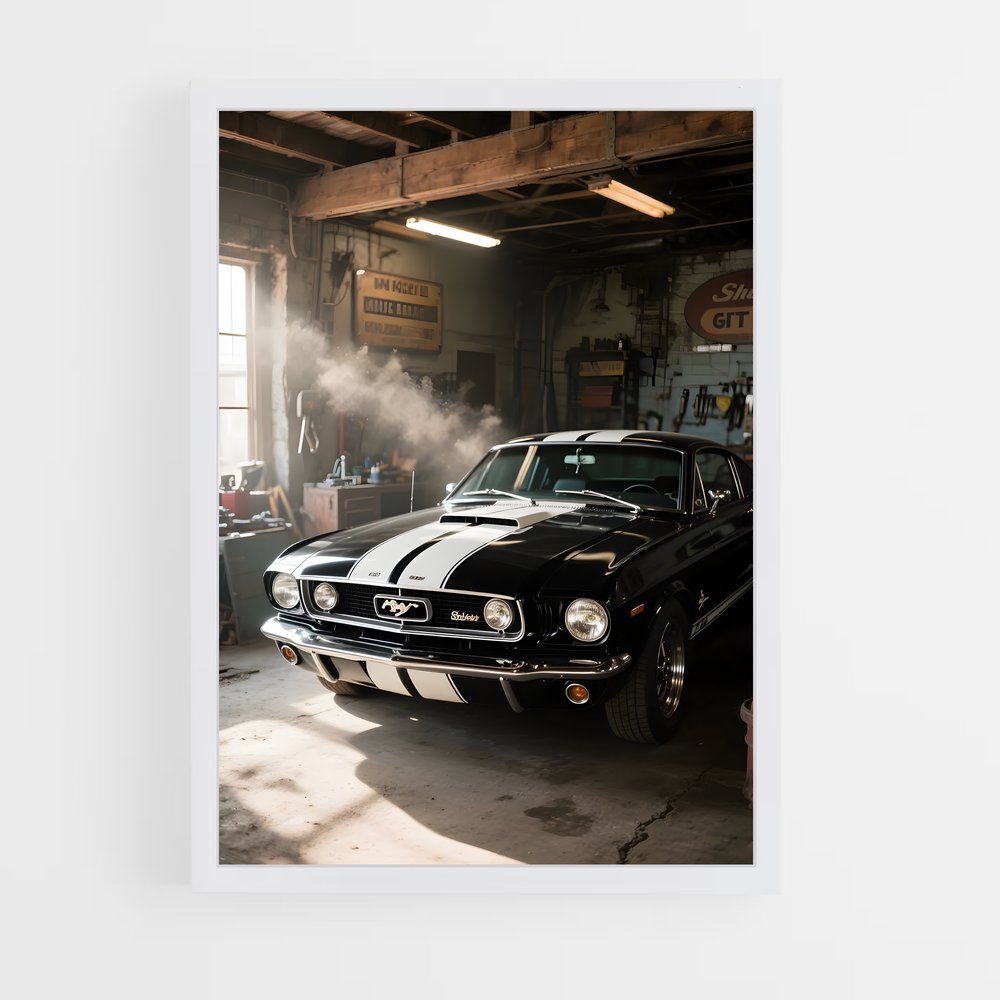 Poster Mustang en Fumée – affiche Voitures Singer (vue 3)