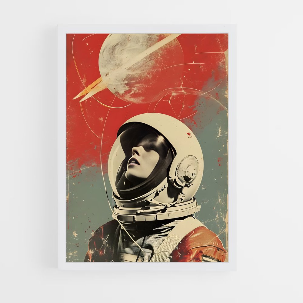 Poster Astronaute en Rouge – affiche Espace rétro (vue 3)