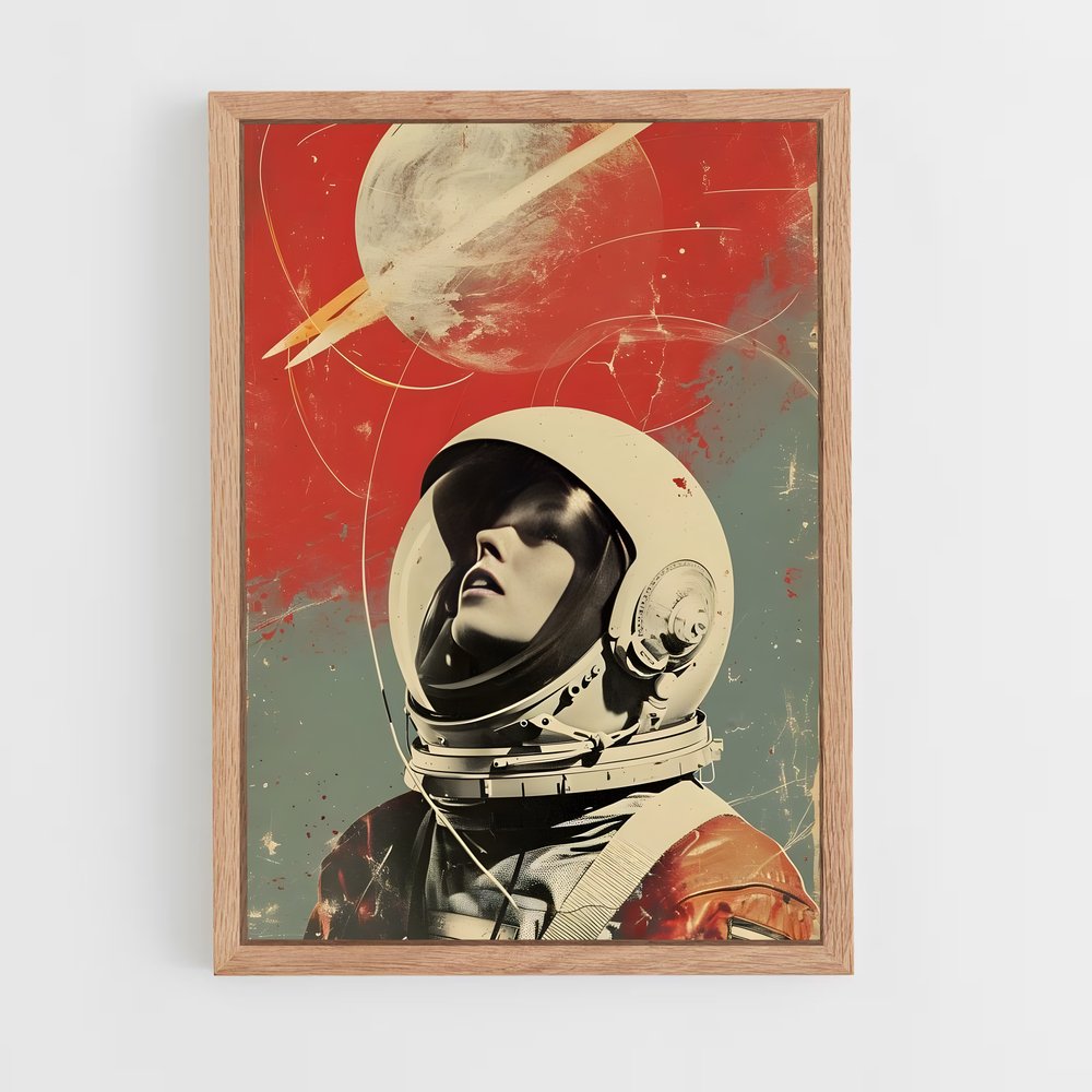 Poster Astronaute en Rouge – affiche Espace rétro (vue 4)