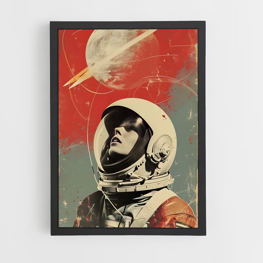 Poster Astronaute en Rouge – affiche Espace rétro (vue 2)
