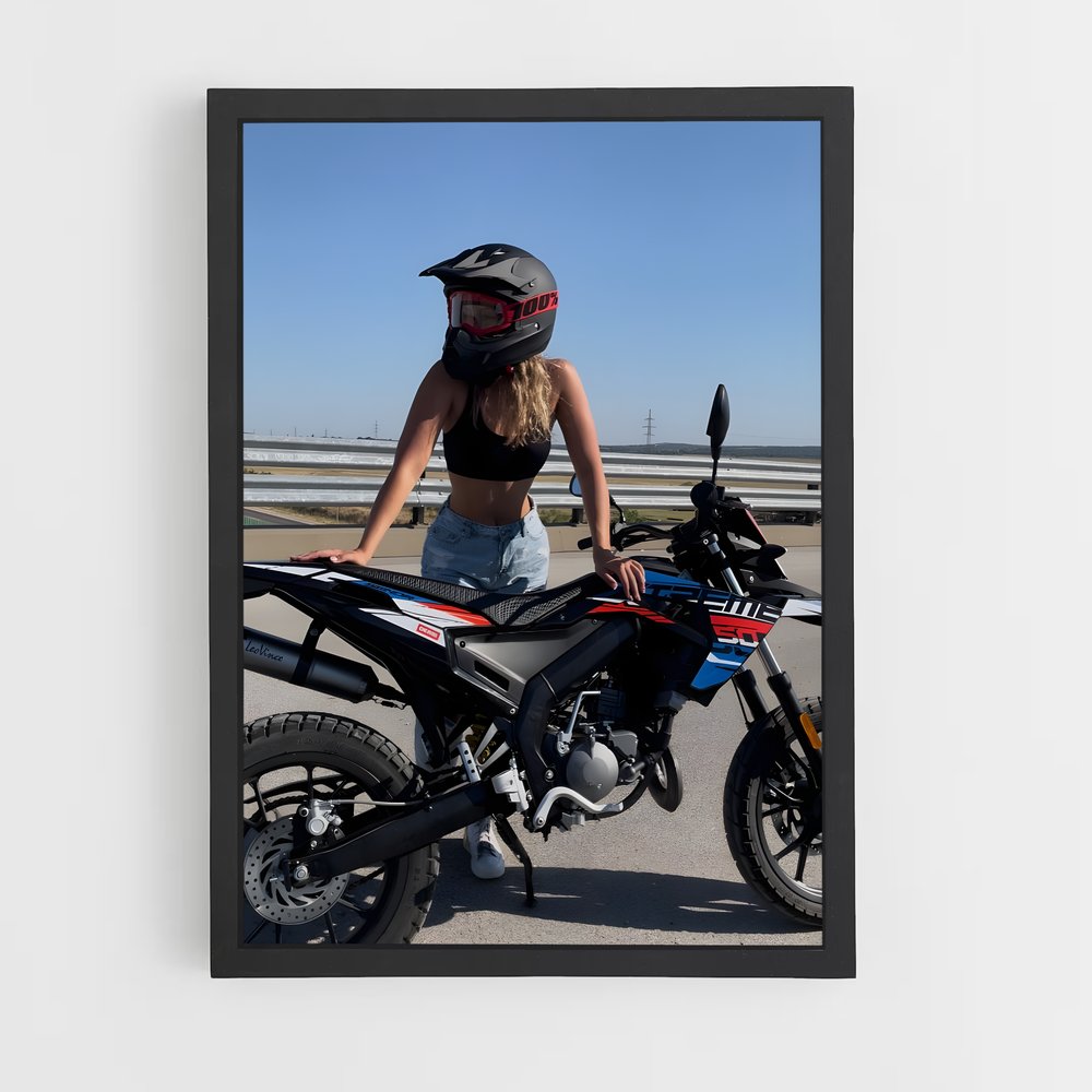Poster Femme à Moto – affiche Derbi (vue 2)