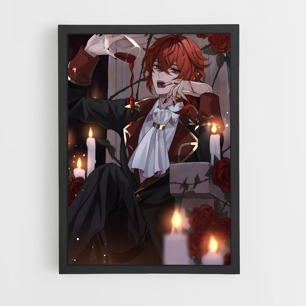 Poster Diluc Florale – affiche Genshin impact (vue 2)