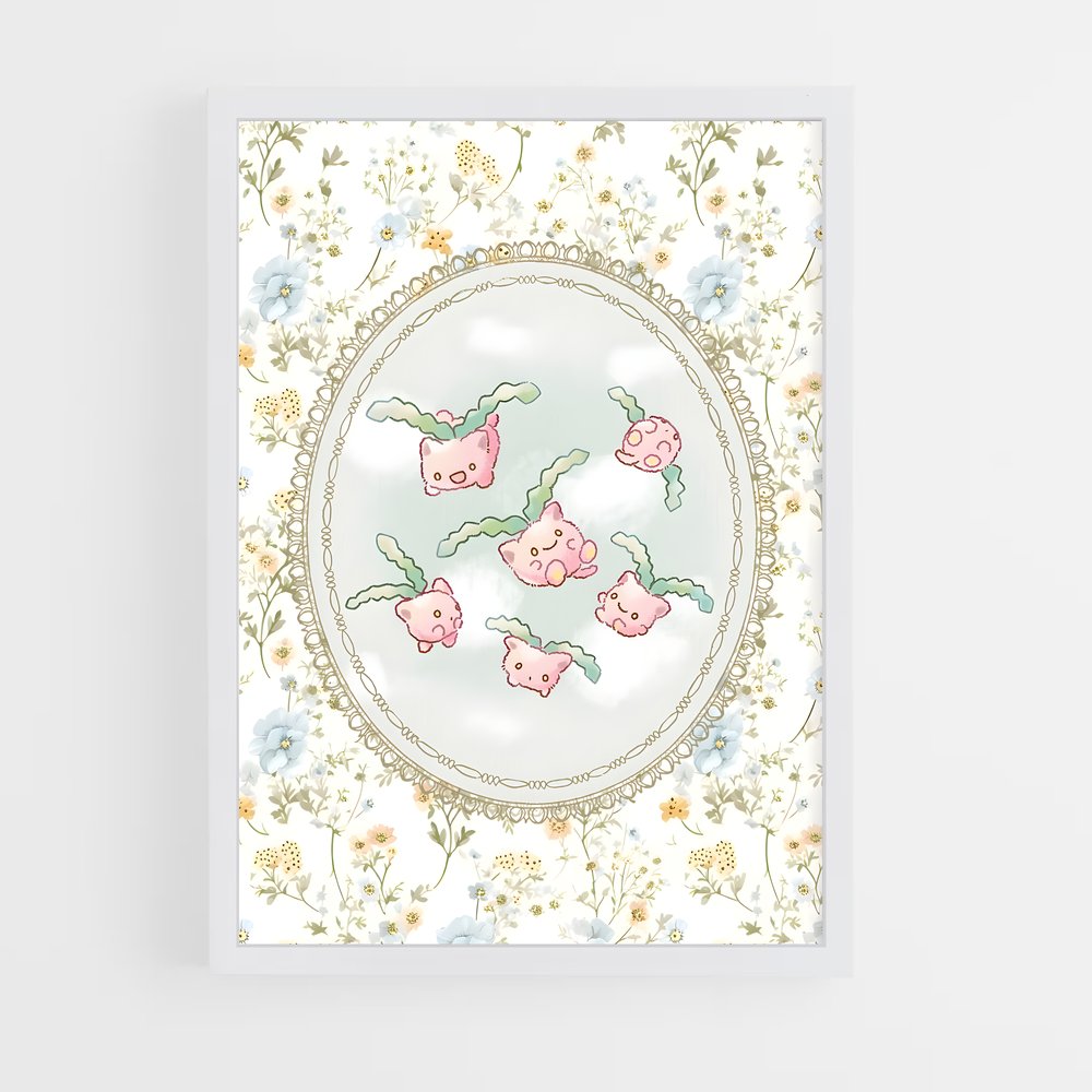Poster Hoppip en Fleurs – affiche Pokemon (vue 3)