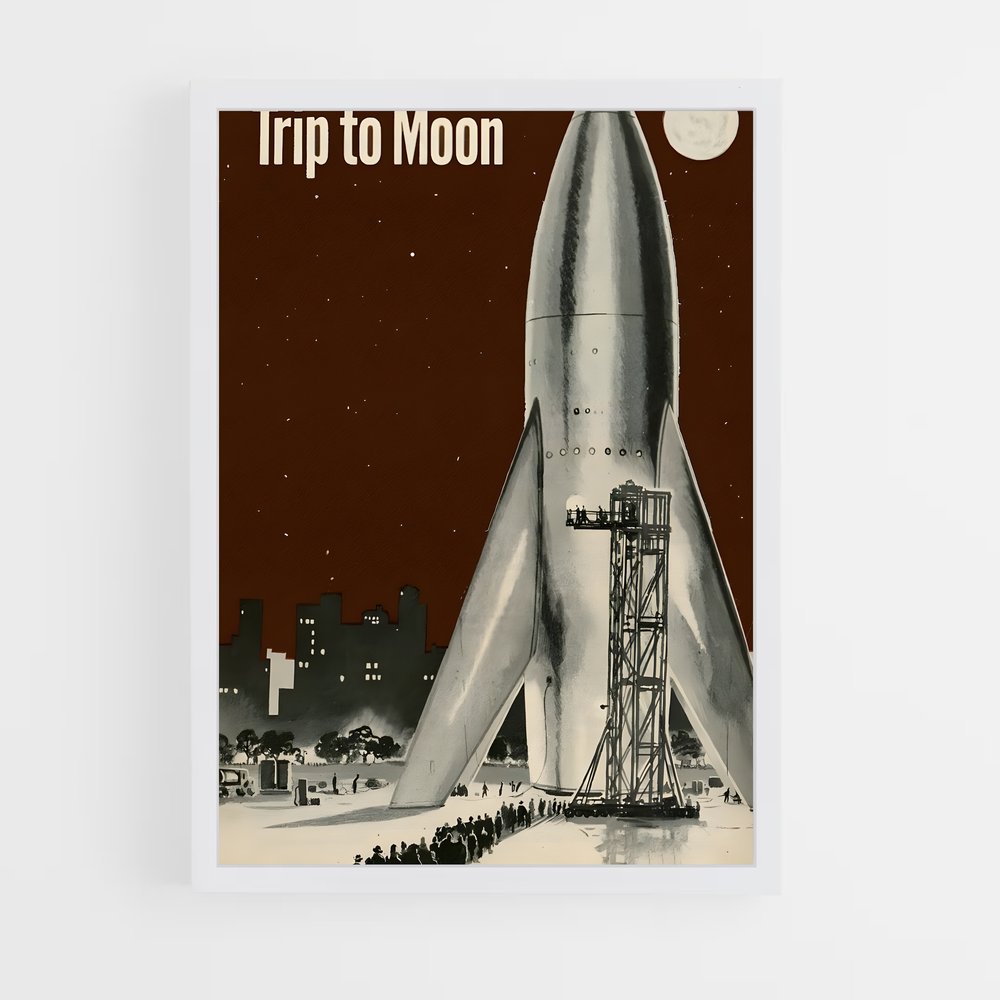 Poster Voyage Vers la Lune – affiche Espace rétro (vue 3)