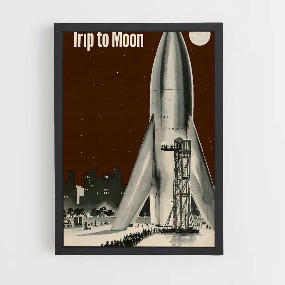 Poster Voyage Vers la Lune – affiche Espace rétro (vue 2)