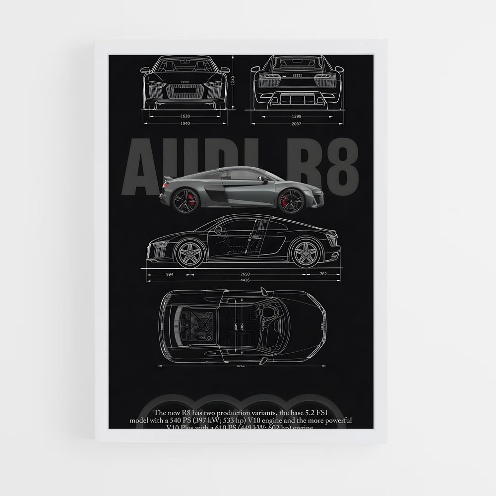 Poster R8 Blueprint – affiche Audi (vue 3)
