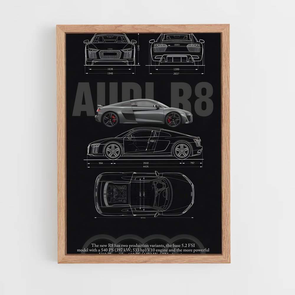 Poster R8 Blueprint – affiche Audi (vue 4)