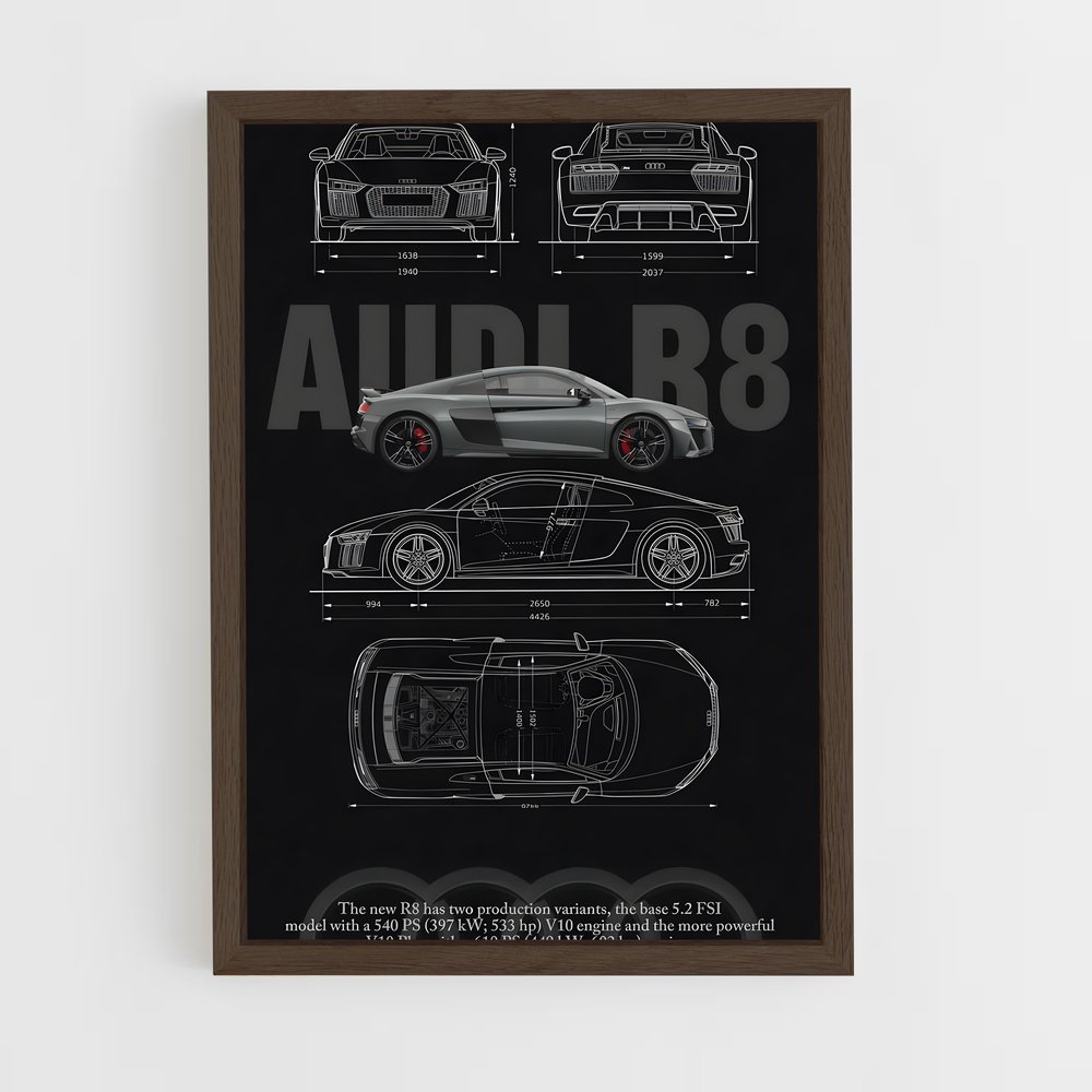 Poster R8 Blueprint – affiche Audi (vue 5)