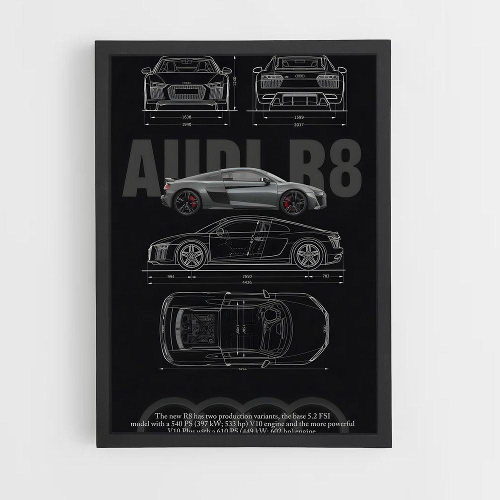 Poster R8 Blueprint – affiche Audi (vue 2)