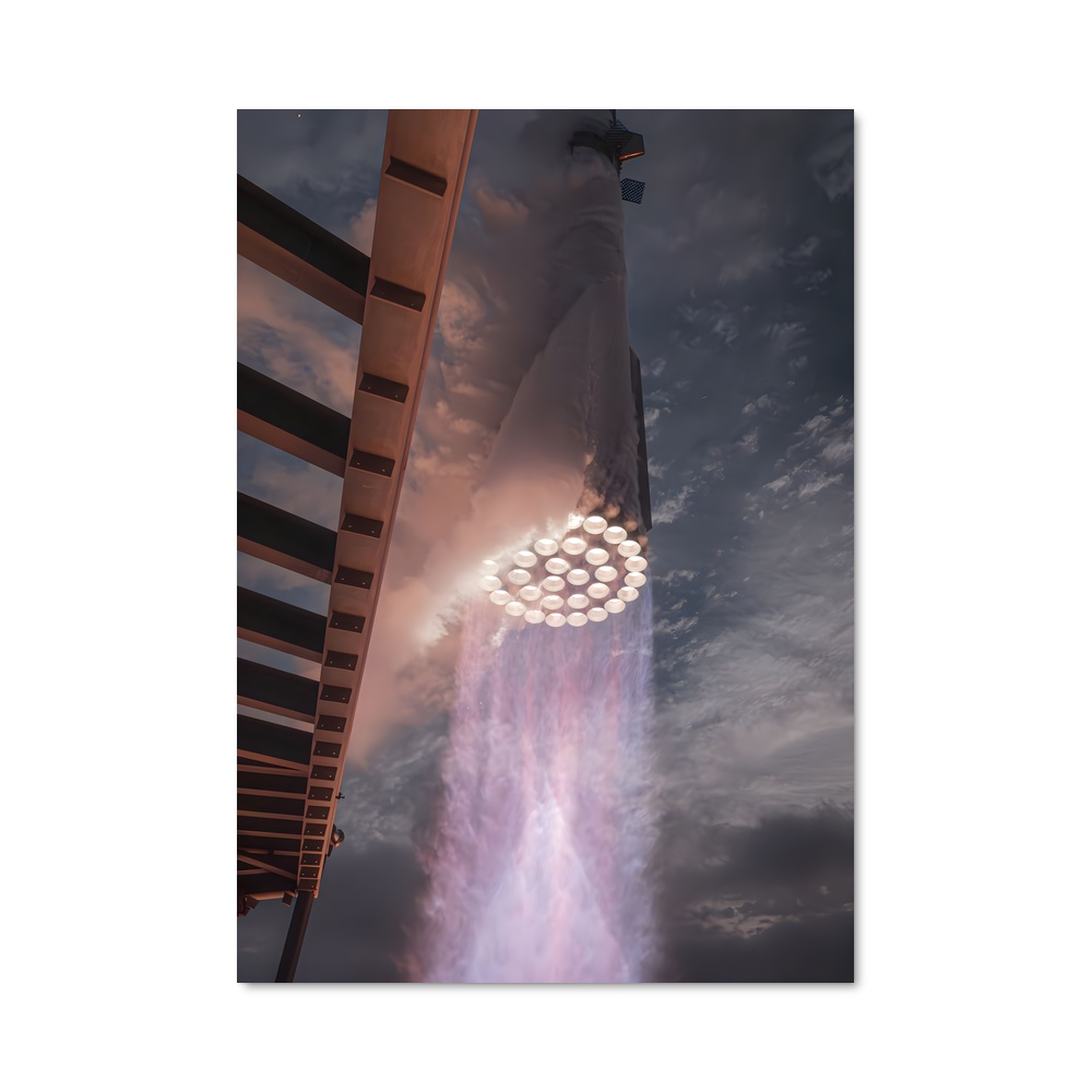 Poster fusée SpaceX dans le ciel étoilé