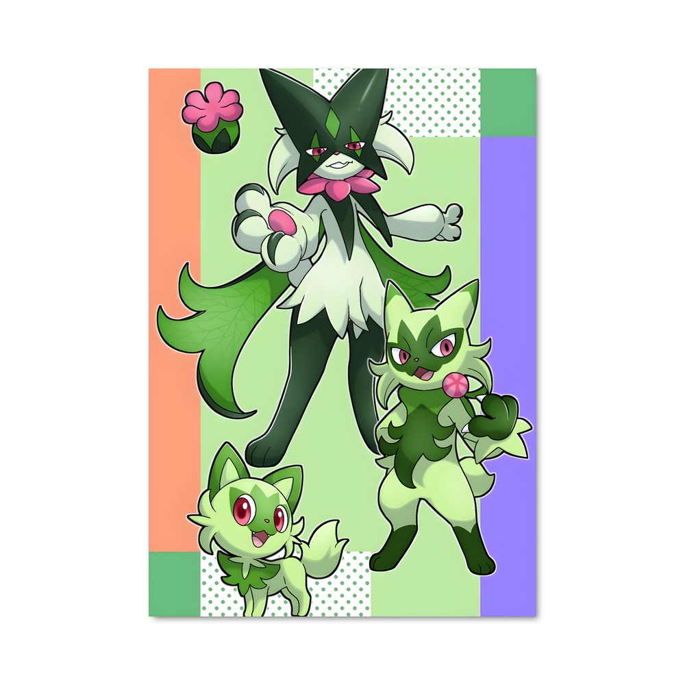 Poster Sprigatito et ses Amis Colorés – affiche Pokemon