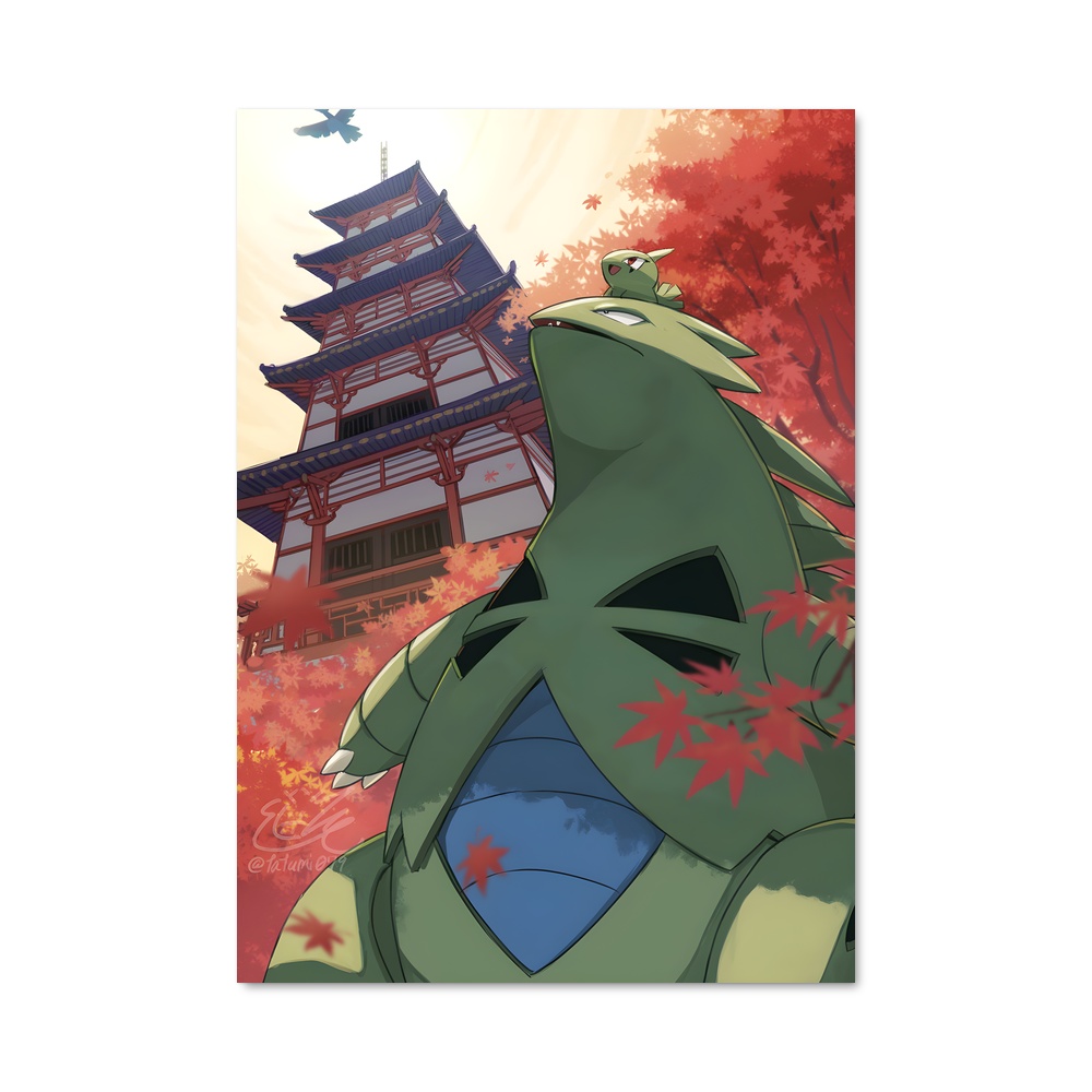 Poster Tyranitar au Cerisier Rouge – affiche Pokemon