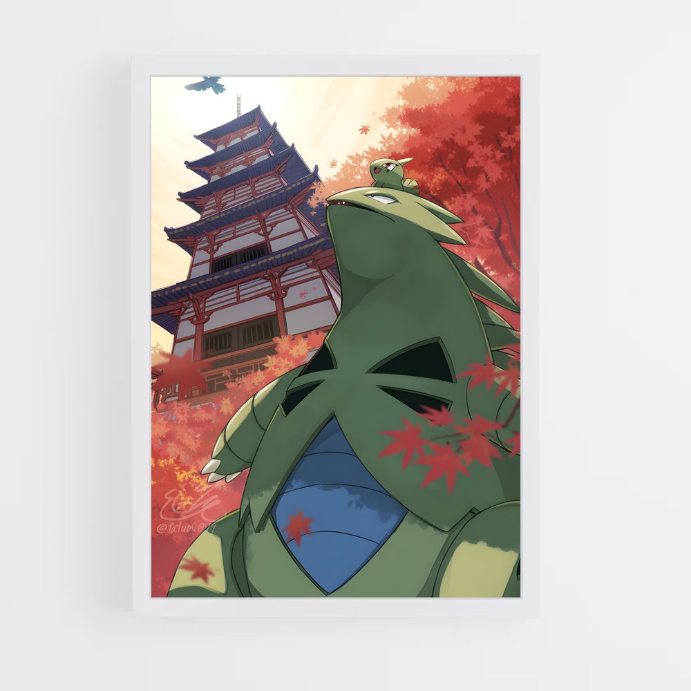 Poster Tyranitar au Cerisier Rouge – affiche Pokemon (vue 3)