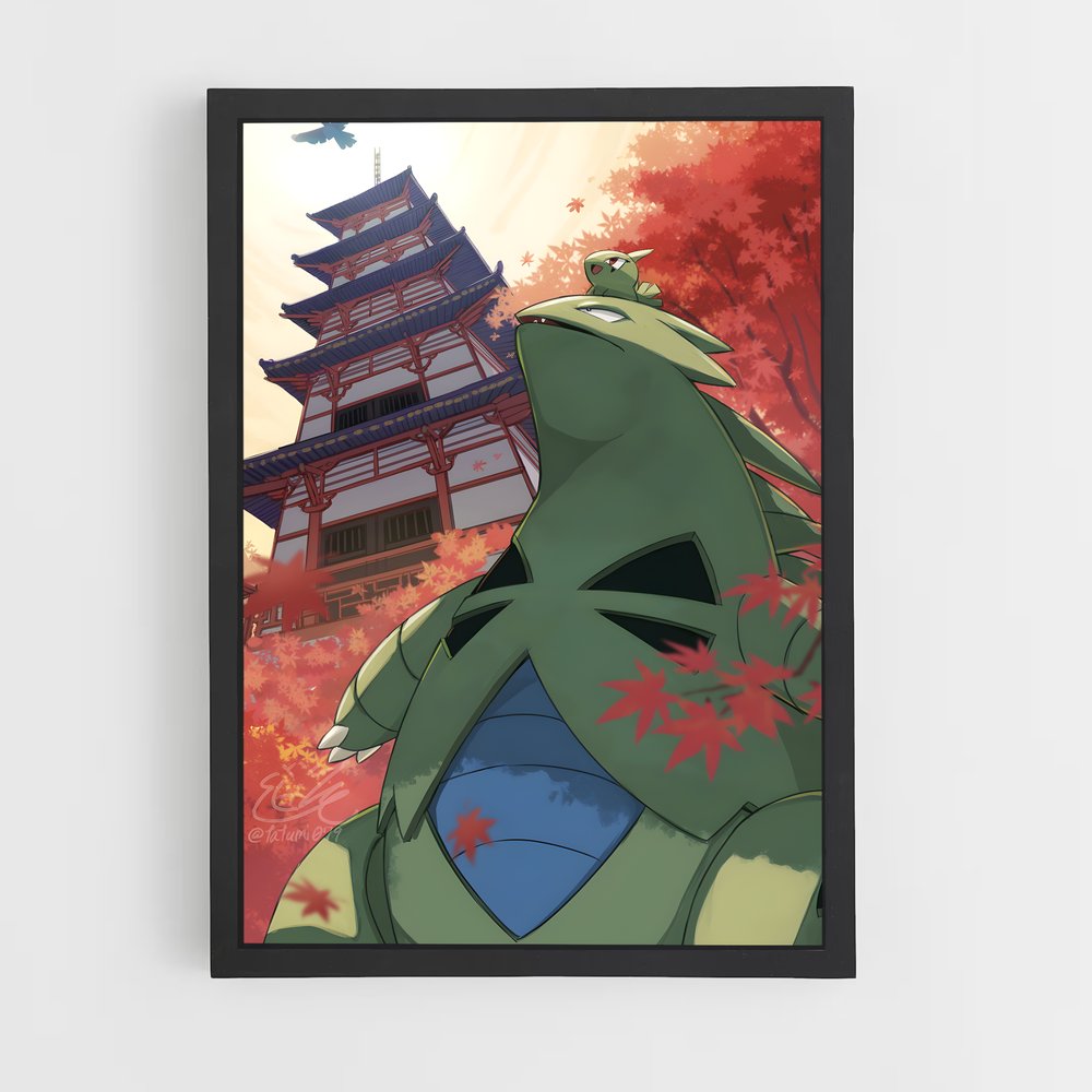 Poster Tyranitar au Cerisier Rouge – affiche Pokemon (vue 2)