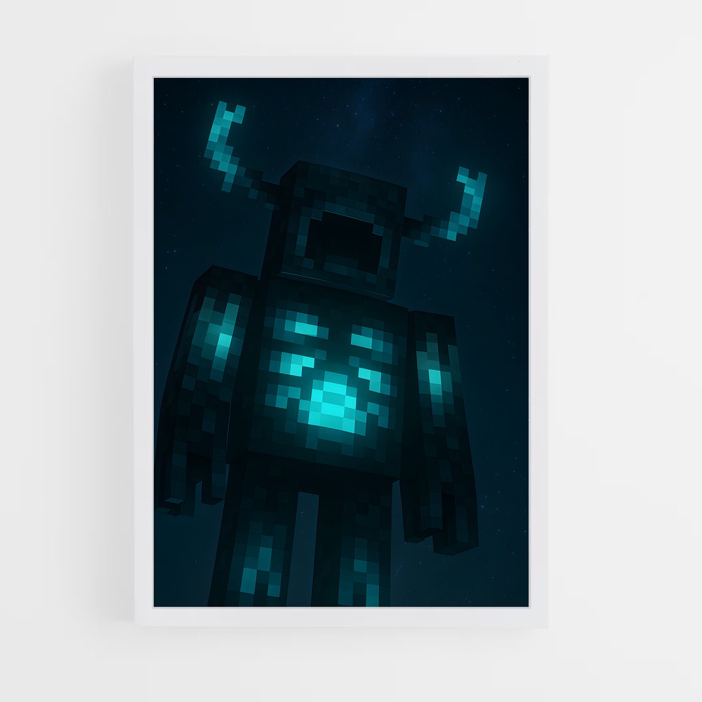 Poster Pixel Noir et Bleu – affiche Minecraft (vue 3)