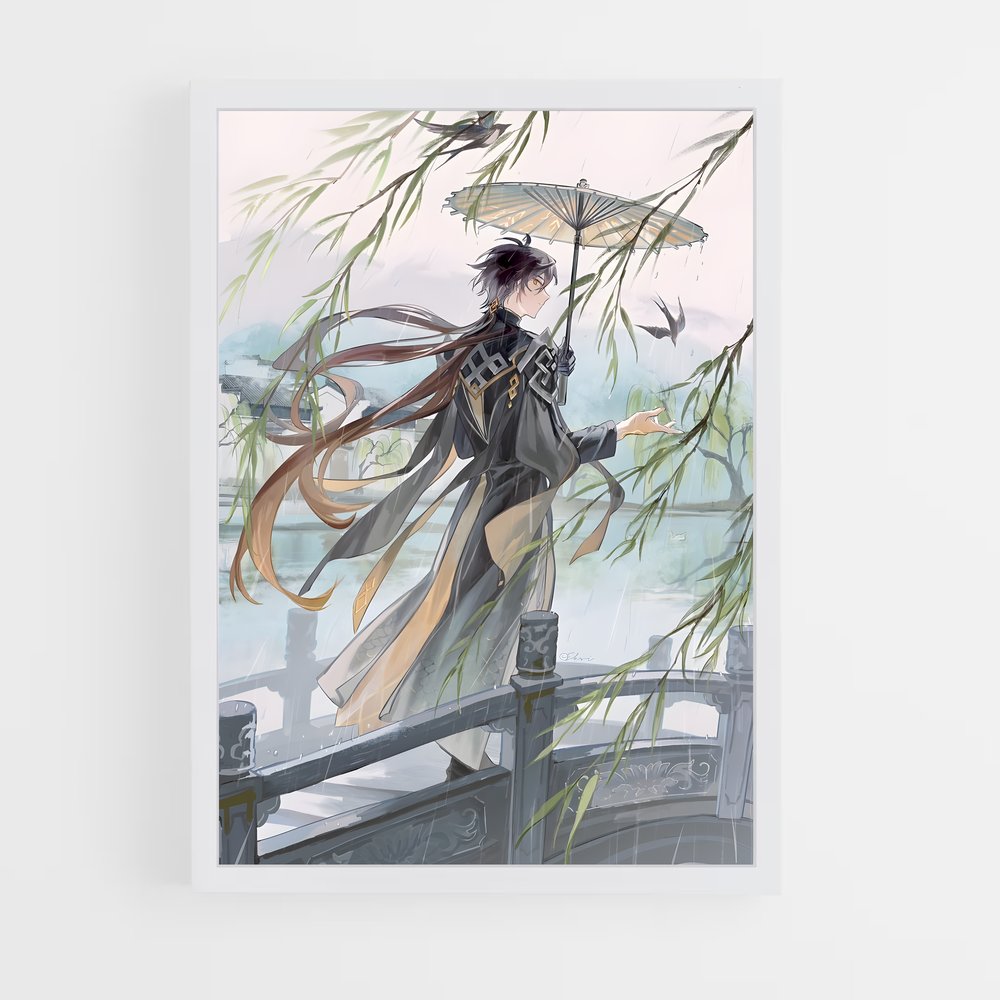 Poster Zhongli Pluie – affiche Genshin impact (vue 3)