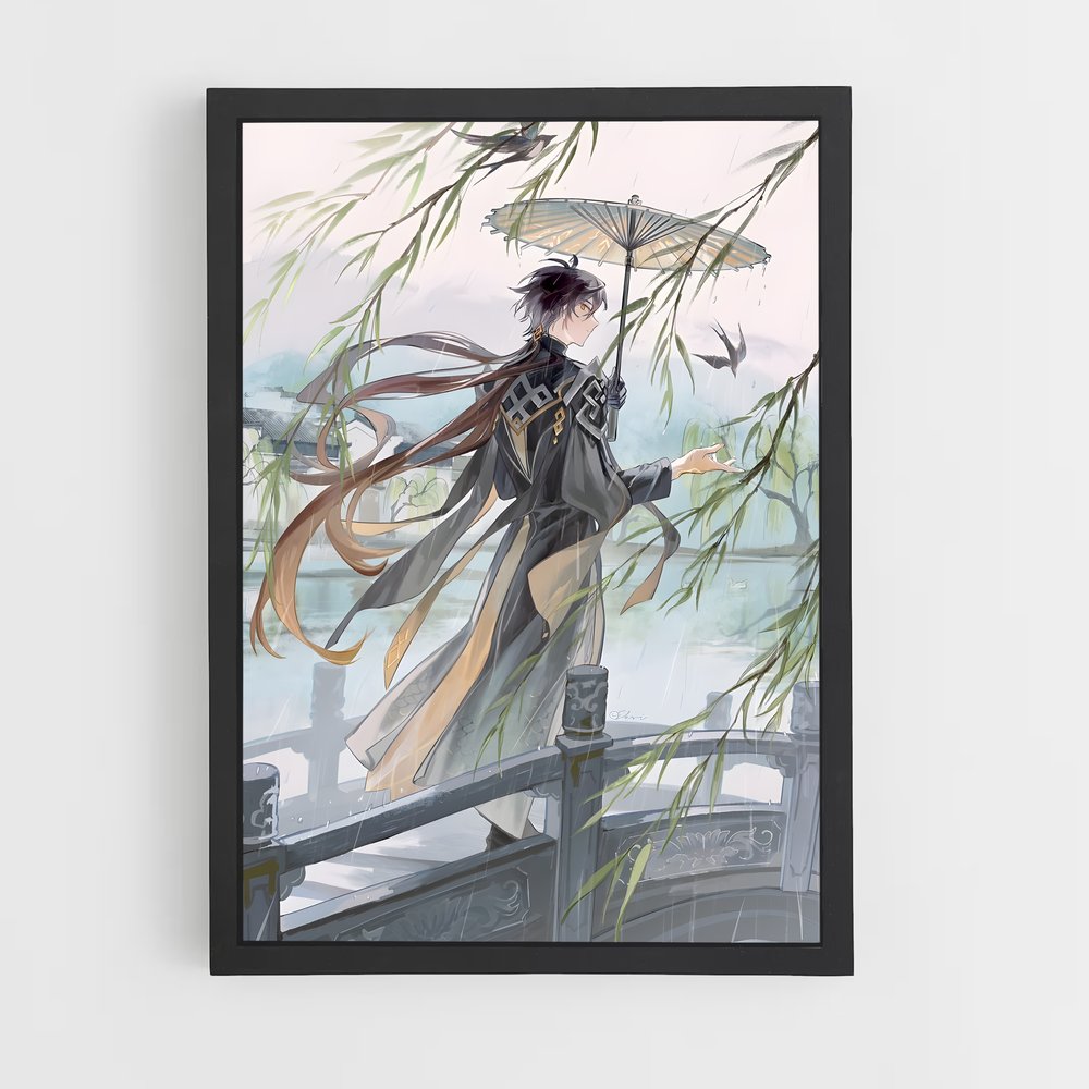 Poster Zhongli Pluie – affiche Genshin impact (vue 2)