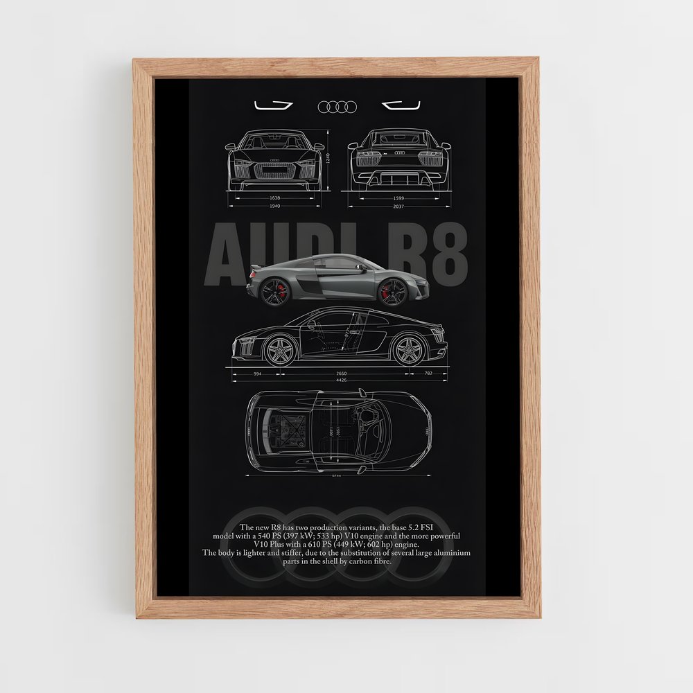 Poster Audi R8 Schema (vue 4)