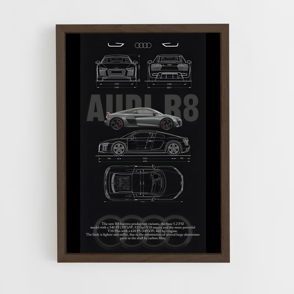Poster Audi R8 Schema (vue 5)