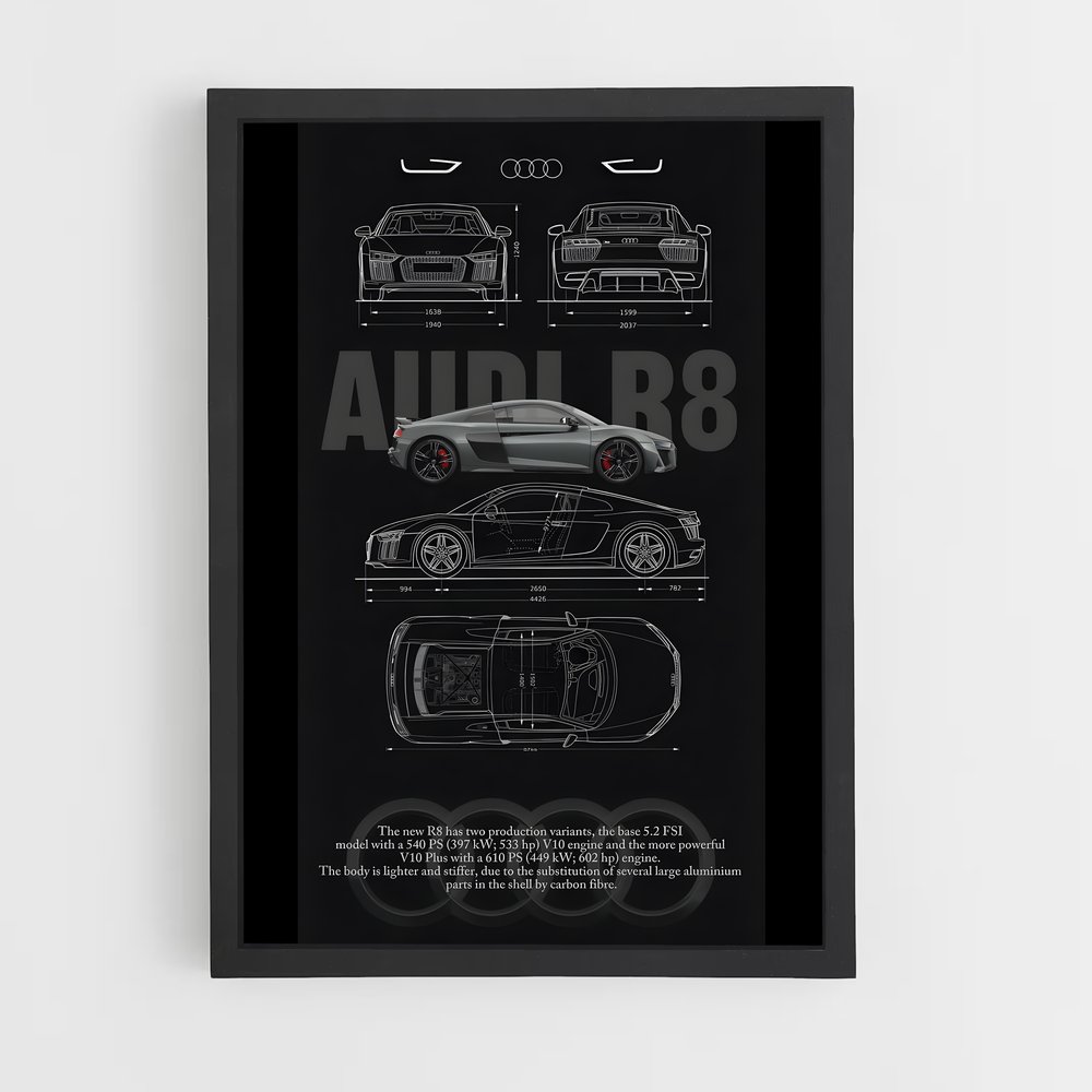 Poster Audi R8 Schema (vue 2)
