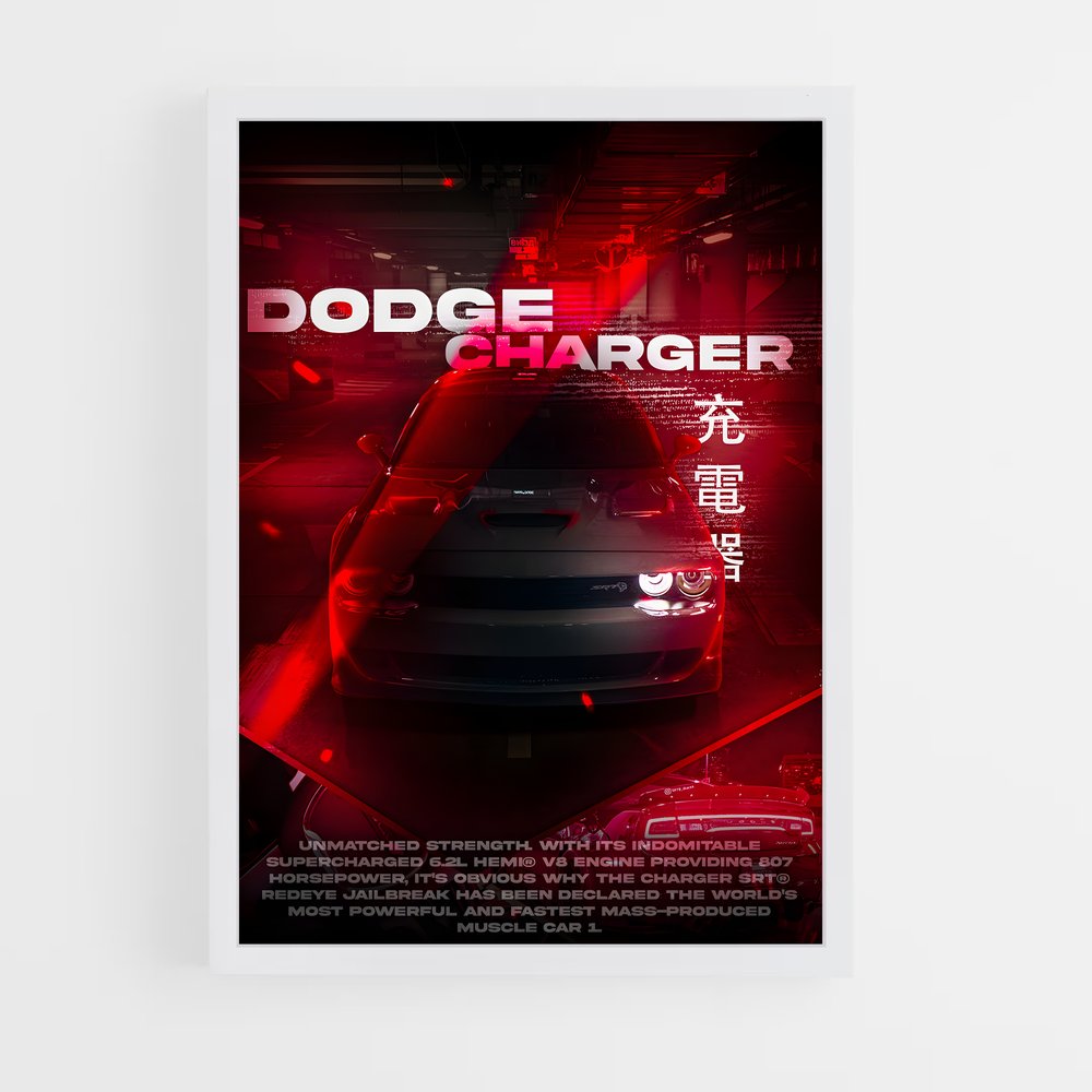 Poster Dodge Charger Rouge (vue 3)