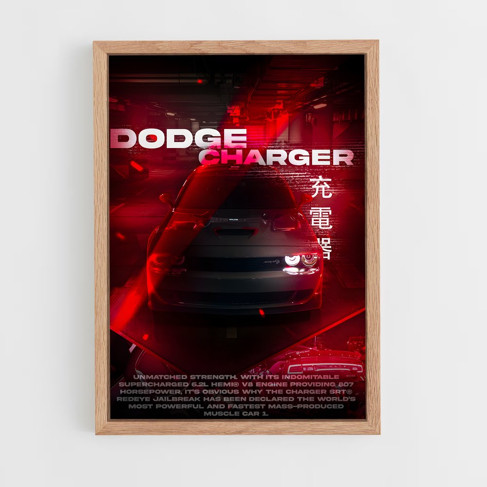 Poster Dodge Charger Rouge (vue 4)