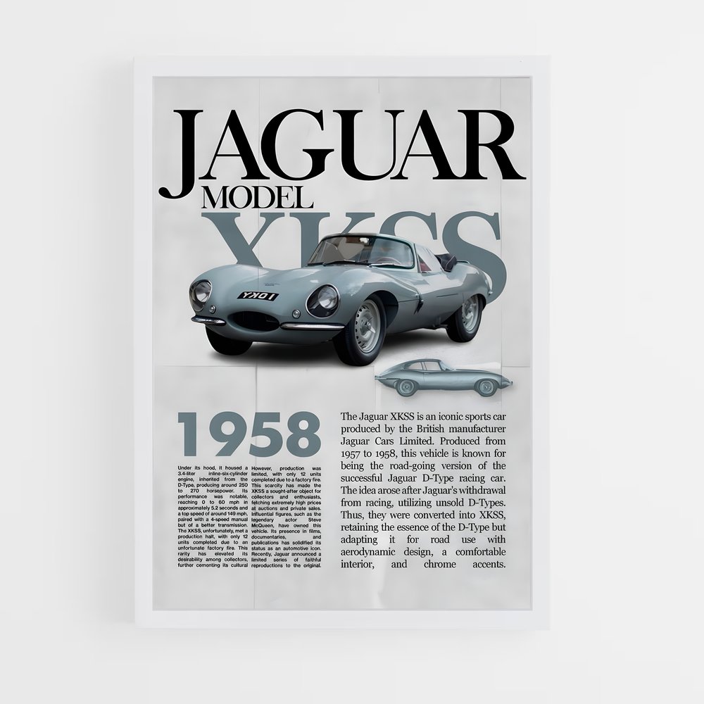 Poster Jaguar XKSS Vintage (vue 3)