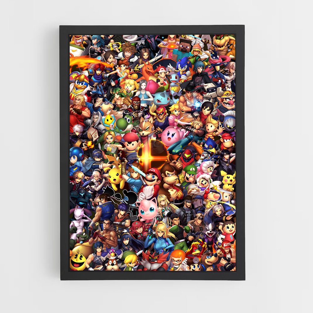Poster Personnages Super Smash – affiche Super Smash Bros (vue 2)