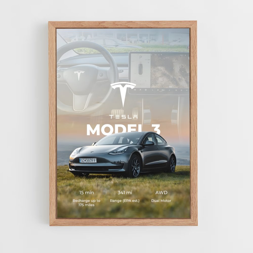 Poster Tesla Model 3 Vision (vue 4)