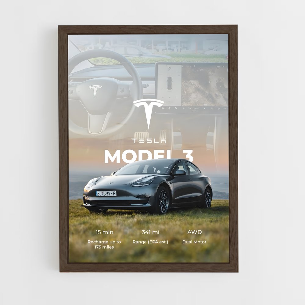 Poster Tesla Model 3 Vision (vue 5)