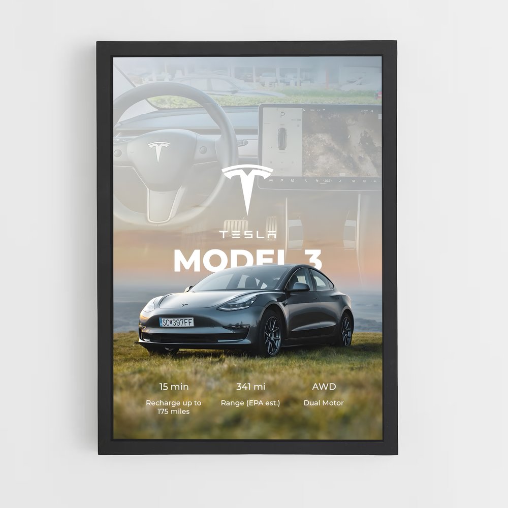 Poster Tesla Model 3 Vision (vue 2)