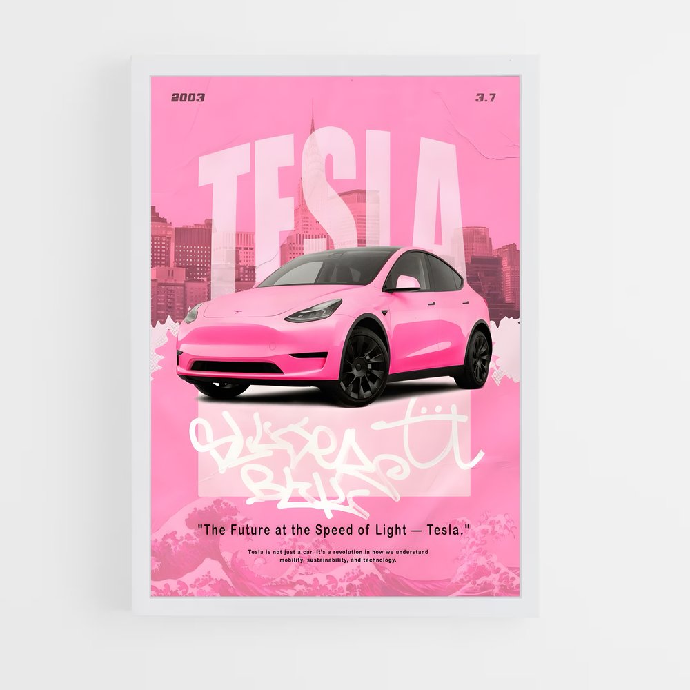 Poster Tesla Vitesse Rose (vue 3)