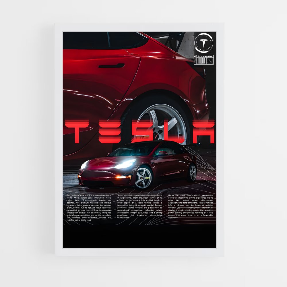 Poster Tesla Rouge Vision (vue 3)